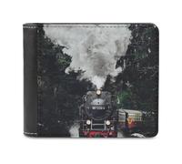 ducanll Forest Leather Wallet for Men |RFID Blocking | Bifold | Slim Wallet for Men with 8 Credit Card Holder| Steam Train Carteras para Hombres