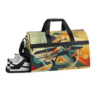 ducanll Geometric Aircraft Patterns Travel Duffle Bag Large Gym Tote Bag for Women, Weekender Bag Carry on Bag for Airplane, Retro Personal Item Travel Bag