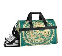 ducanll Green Bohemian Gym Duffle Bag for Men, Elephant Pattern Waterproof Sports Duffle Bag for Travel Weekender Bags for Women Overnight Bag with Shoes Compartment