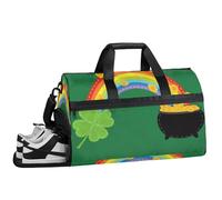ducanll Green Clover Gym Bags for Men Women, 43L Medium Sports Rainbow Gold Travel Duffel Bag for Men with Shoe Compartment,Carry on Bags for Airplanes Women