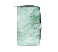 ducanll Green Women's Long Bifold Rifd Leather Wallet Purse Zipper Elegant Clutch Wallet Emerald Green Marble Pattern Purses for Women Passport Card Holder Mothers Day Gifts