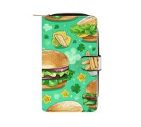 ducanll Green Women's Long Bifold Rifd Leather Wallet Purse Zipper Elegant Clutch Wallet Food Burger Purses for Women Passport Card Holder Mothers Day Gifts