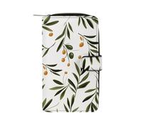 ducanll Green Women's Long Bifold Rifd Leather Wallet Purse Zipper Elegant Clutch Wallet Olive Green Leaf Sketch Style Purses for Women Passport Card Holder Mothers Day Gifts