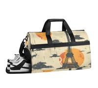 ducanll Oil Painting Style Gym Bag for Womens Mens with Shoes Compartment, Eiffel Tower Duffle Bag for Airplane Sport Gym Tote Bags Yoga Waterproof Weekender Travel Bag