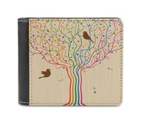 ducanll Rainbow Tree Slim Leather RFID Bifold Wallet for Men with Money Clip and 8 Credit Card Holders - Note Lark Minimalist Wallet for Men