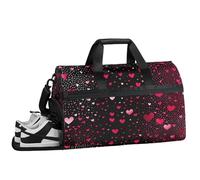 ducanll Red Heart Gym Bags for Men Women, 43L Medium Sports Artistic Romance Travel Duffel Bag for Men with Shoe Compartment,Carry on Bags for Airplanes Women