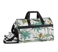 ducanll Sketch Style 43L Gym Duffle Bag for Men with Shoe Compartment, Floral Patterns Overnight Weekender Bag for Women with Shoulder Strap, Ideal for Travel, Gym, Sports