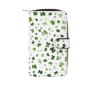 ducanll White Background Women's Long Bifold Rifd Leather Wallet Purse Zipper Elegant Clutch Wallet Green Clover Purses for Women Passport Card Holder Mothers Day Gifts