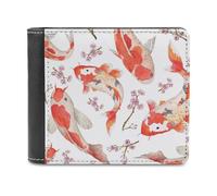 ducanll White Leather Wallet for Men |RFID Blocking | Bifold | Slim Wallet for Men with 8 Credit Card Holder| Chinese Koi Fish Carteras para Hombres