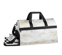 ducanll White Marble Gym Bags for Men Women, 43L Medium Sports Gold Inlaid Pattern Travel Duffel Bag for Men with Shoe Compartment,Carry on Bags for Airplanes Women