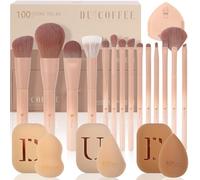 DUcare Makeup Brushes 14Pcs Coffee Series Makeup Brush Set with Make up Sponges Premium Gifts Foundation Blending Face Powder Eye Shadows Brushes