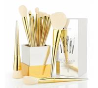 DUcare Makeup Brushes 15Pcs Makeup Brush Set with Holder Premium Synthetic Powder Foundation Contour Blush Concealer Eye Shadow Blending Liner Make Up Brush Kit gold-silver