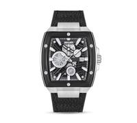 DUCATI DT002 Men's Industrial Design Watch with 40mm Rectangular Case, Black Semi-Transparent Dial, 3 Hands & Date, Water Resistant, Black Leather Strap with Silicone Base, Black, strap