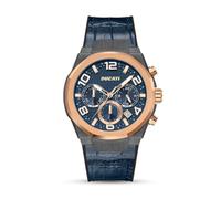 Ducati DT006 Chronograph Watch - Multilayer Blue Dial 43.5mm, Blue Leather Strap with Silicone Base, 50m Water Resistant, Bold Rose Gold Accents for Lovers