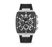 Ducati Men’s Quartz Watch - Chronograph and Analog Features, Rectangular Case Design, Semi-Transparent Dial, Industrial Styling, Sport Dress Hybrid Timepiece for Daily and Casual Wear, Black & Silver