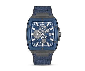 Ducati Men’s Quartz Watch - Chronograph and Analog Features, Rectangular Case Design, Semi-Transparent Dial, Industrial Styling, Sport Dress Hybrid Timepiece for Daily and Casual Wear, Blue - Blue