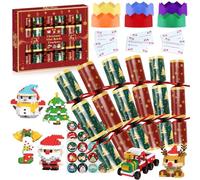 Ducerta 6 Pack Christmas Crackers Non-Snap Party Table Favor, Luxury Christmas Crackers with Novelty Gifts Mini Building Block,Hat,Joke & Sticker, Xmas Cracker for Kids Dinner Traditions Red & Green
