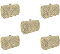 DUCHESS Women's Velvet Pearl Box Clutch with Detachable Chain Sling Strap - Hand Clutch Wallet Purse for Wedding Party, Casual (Gold,Pack of 5), Gold, M