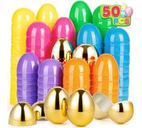 Duchong 50 Count 2.4" Plastic Easter Eggs, 42 Pcs Empty Suprise Eggs with 8 Golden Eggs Bulk, Fillable Eggs with Hinge for Easter Hunt, Basket Stuffers Fillers, Easter Party Favor Decorations