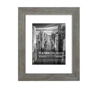 DUCIHBA 11x14 inch Distressed Wire Brushed Wooden Picture Frame, Wall or Desktop Display Option, Real Glass, with Mount for 8 x10 inch Photos, Frinearts, Grey