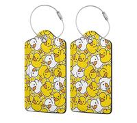 Duck 2 Pack Luggage Tag for Suitcase Cartoon Rubber Ducky Label Cute Unique Leather Suitcase Tags Identifiers with PU Privacy Name Address Labels & Durable Steel Loop for Women Men Travel