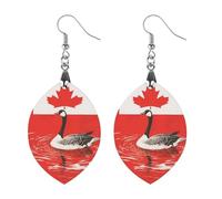 Duck And Canada Flag Wooden Earrings Artistic Wood Pendants Vintage Earring Hooks Jewelry for Women Apricot Shaped