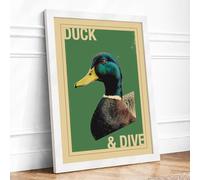 Duck and Dive Vintage Framed Wall Art Print A2 (59.4×42cm) White, Wall Decor for Living Room, Bedroom, Office & Home, Ready to Hang, Art Gift