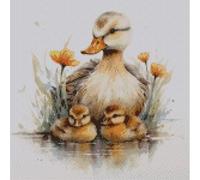 Duck and Ducklimgs Cross Stitch Kits, 14ct Cotton, 150x150 Stitch Counted Cotton Country Life Cross Stitch Kits