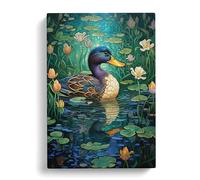 Duck Art Nouveau Art No.2 Canvas Print | Gallery Wrapped 30mm Frame Wall Decor | 30x20 inches | Ready to Hang | Contemporary Bird Picture | Living Room Bedroom Lounge Office