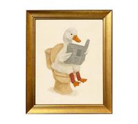 Duck Bathroom Art Funny Kids Bathroom Wall Art Gold Framed Whimsical Nursery Decor Cute Duck Reading Newspaper On Toilet Pictures Wall Decor