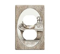 Duck Bathroom Duplex Outlet Covers Wall Plate, Rustic Vintage Bathtub Leaves Spring Beige Plastic Standard Size Face Plates for Electrical Outlets for New Apartment Home Bedroom Office Decor