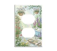 Duck Bathroom Duplex Outlet Covers Wall Plate, Spring Fanciful Flowers Baskets Spring Green Plastic Standard Size Face Plates for Electrical Outlets for New Apartment Home Bedroom Office Decor