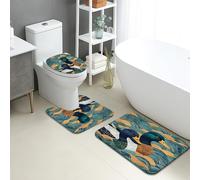 Duck Bathroom Mat Sets 3 Piece, Artistic Nature Patterned Absorbent Non Slip Toilet Rugs U Shaped Washable, Summer Decor Quick Dry Memory Foam Bathroom Rug Set