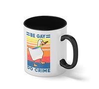 Duck Be Gay Do Crime LGBT Pride Month White Coffee Mug with Black Rim & Handle