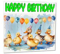 Duck Birthday Card - Cute Ducks Ducklings Bday Card 145 x 145mm