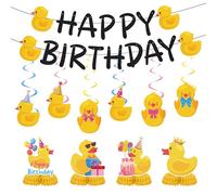 Duck Birthday Decorations Party Set - 18 Pcs Cute Huppy Birthday Banner Hanging Swirls Honeycomb Centerpieces For Boys Girls Duck Themed Baby Shower Anniverary Gender Reveal Party Props Supplies