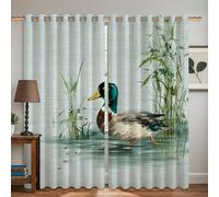 Duck Blackout Curtains, Nature Rustic Grass Water Spring Green Machine Washable Privacy Curtains for Bedroom and Living Room Window Decor 52x72 Inch
