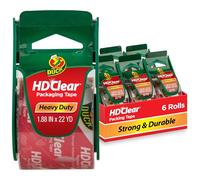 Duck Brand HD Clear Heavy Duty Packing Tape for Moving, Shipping and Mailing, Clear, 1.88" x 22.2yd, 6 Rolls with Dispensers (287732)