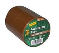 Duck Brown Packaging Tape | 2 Rolls Twin Pack 50mm x 25m, Strong Sticky Seal for Moving House, Parcels, Cardboard Boxes & Carton Packaging