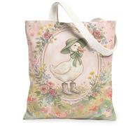 Duck Canvas Tote Bag for Women, Spring Fanciful Flowers Boots Spring Peach Washable Reusable Graphic Tote Bag Ideas for Outdoor Travel Workday Reading 13x15 Inch