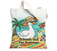 Duck Canvas Tote Bag for Women, Summer Tropical Palm Tree Beach Summer Blue Washable Reusable Everyday Tote Bag for Shopping Brunch Park Library Day Trips 13x15 Inch