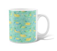 Duck Ceramic Coffee Mug, Spring Playful Flower Water Spring Turquoise Novelty Office Drinking Cup with Handle Ideal for Friends Family Co-Worker Lovers Eldership Senior 11 Oz