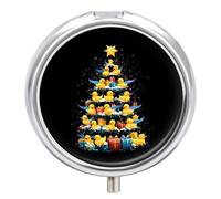 Duck Christmas Tree Mini Pill Organizers Cute Round Pills Box Portable 3 Compartment Medicine Case Box for Travel