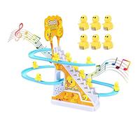 Duck Climbing Stairs Toy Roller Coaster Duck Electric Race Track Game with Light & Music Little Duck Track Slide Toys Duck Slide Rollercoaster Playset Music Toy for Kids