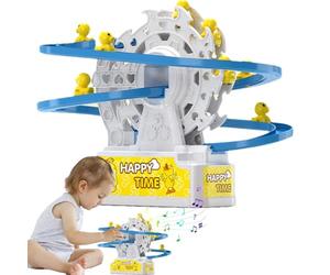 Duck Climbing Track Set - Cartoon Stair Climber Toy, Roller Coaster Slide | Musical Light Play System, Colorful Electric Racing Game Kit, Interactive Educational Activity Toy Children Birthday Party