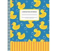 Duck Composition Notebook Wide Ruled: 7.5 x 9.25 Blank Paper / 108 Pages / Stationery Gift for Note Taking - Writing - Doodles / Rubber Ducky - Blue Yellow Art Pattern Theme Cover