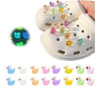 Duck Croc Charms,Mini Colourful Duck Shoe Accessories for Crocs, 16 Pcs Glow in The Dark Ducks Shoe Charms Crocs for Kids,Girls,Boys,Easy To Attach and Durable Decorations