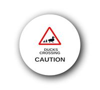 Duck crossing caution sign, indicating the presence of ducks crossing a road or path. Sign - 9.5x9.5cm Brushed Aluminium