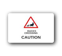 Duck crossing caution sign, indicating the presence of ducks crossing a road or path. Sign - 9.5x9.5cm Brushed Aluminium