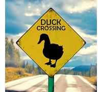 Duck Crossing Metal Sign Wall Art Caution Duck Men Cave Signs Duck Crossing Retro Vintage Wall Sign Yellow Diamond Shape Sign for Front Porch Living Room Garden Yard Road 15x15in New Home Gift
